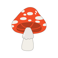 Vector icon of mushroom fly agaric in cartoon style. Psychedelic mushroom. Isolated illustration on a white background