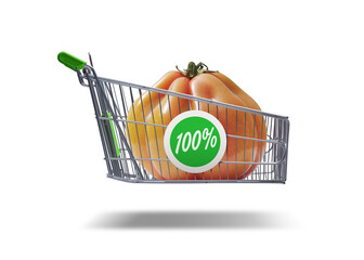 Flying shopping cart with fresh vegetable