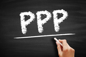 PPP - Purchasing Power Parity or Public Private Partnership, acronym text on blackboard