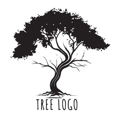 Obraz premium Tree icon concept of a stylized tree with leaves, lends itself to being used with text