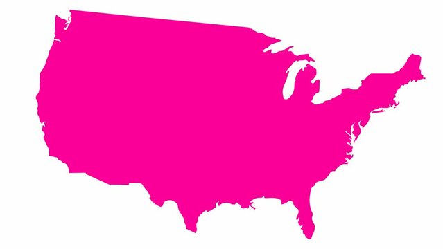 Animated pink USA map. United states of america. Vector illustration isolated on a white background.