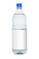 Plastic bottle with mineral water classic on a white background