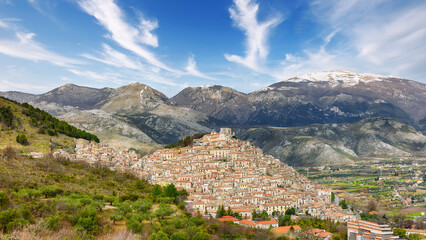 Fototapeta na wymiar Amazing view of Morano Calabro. One of the most beautiful villages (medieval borgo) in Calabria.