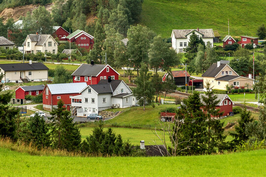 Small village Undredal near Flam, Aurlandsfjord, part of Sognefjord, Norway