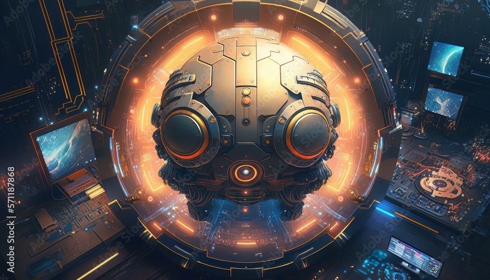 Poster Robotic mind system technology machine background. Generative AI technology.	