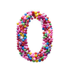 The number ZERO is made with multi-colored balls isolated on a white background.