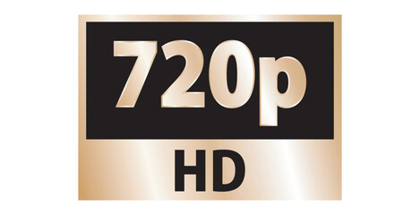 Gold 720p HD label isolated on white background