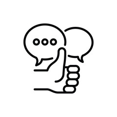 Social marketing: thumbs up and speech bubbles. Thin line icon. Report, review, advertising in internet. Vector illustration.