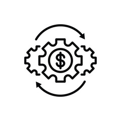 Money management thin line icon. Investment, financial circulation, financial operating, income from funds. Gear with arrows. Vector illustration.