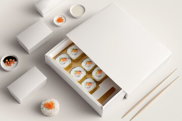 Sushi branding and packaging mockup. AI generation