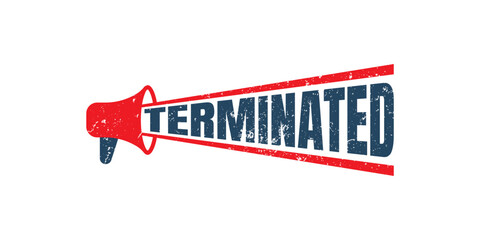 Megaphone Terminated grunge rubber stamp on white background, vector illustration