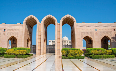 Fototapeta na wymiar Courtyard of the Sultan Qaboos Grand Mosque in Muscat, Oman