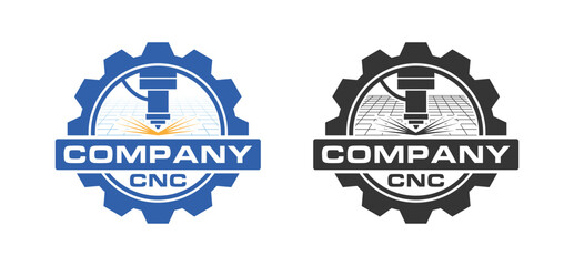 Set of CNC machine logo emblem with plate steel illustration, Professional laser cutting logo design template silhouette isolated