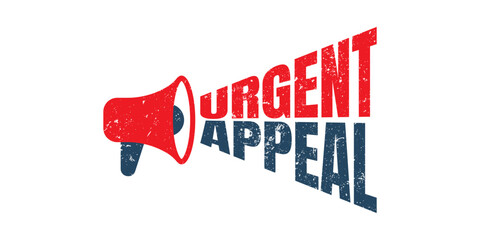Megaphone Urgent appeal grunge rubber stamp on white background, vector illustration
