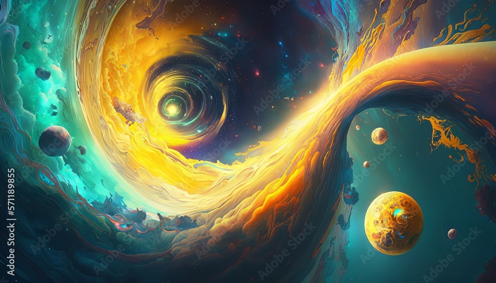 Poster fantasy outer space spiral vortex nebula background. generative ai technology.
