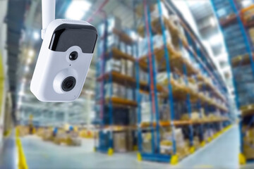 closed circuit camera Multi-angle CCTV system against the background of a modern warehouse complex. The concept of protection of goods.