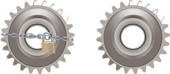 toothed gear open and closed with padlock-