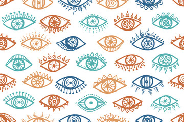 Doodle open eyes cartoon endless pattern. Pop art