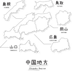日本の中国地方のマップ（線画）