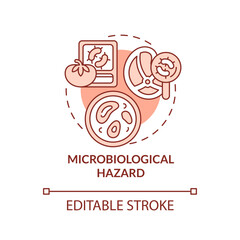 Microbiological hazard terracotta concept icon. Harmful bacteria. Food safety risk abstract idea thin line illustration. Isolated outline drawing. Editable stroke. Arial, Myriad Pro-Bold fonts used