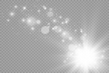 Special lens flash, light effect. The flash flashes rays and searchlight. illust.White glowing light. Beautiful star Light from the rays. The sun is backlit. Bright beautiful star. Sunlight.
