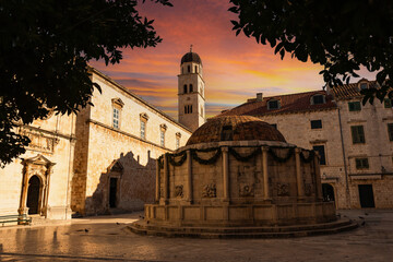 Street scene in Dubrovnik on a sunset time. Croatia.
