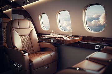 Luxurious Private Jet with Leather Seats Interior 3. Generative AI.