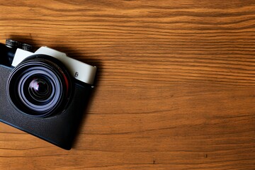 Black Camera on a Wooden Background