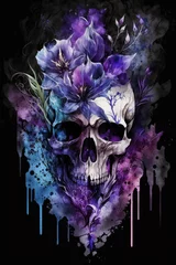 Crédence de cuisine en verre imprimé Crâne aquarelle Iris Skull Watercolor - Generative AI