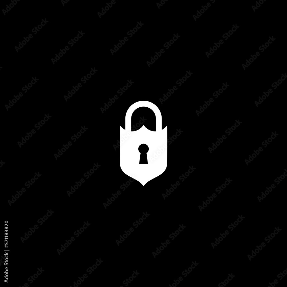 Poster shield security with lock symbol icon isolated on dark background