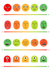 Set of Satisfaction Rating Icons. Set of Feedback Icons in form of emotions. Excellent, good, normal, bad, awful. Vector illustration.