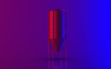 Luxury style neon light blue red and purple colour metallic silos for storage grain and food 3d rendering image back view