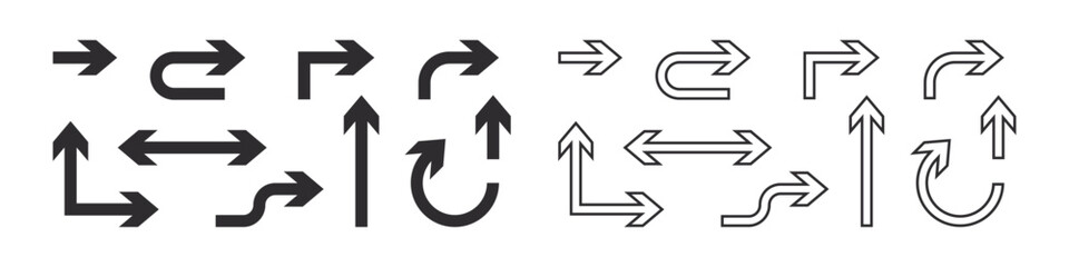 Arrows collection. Pointer or arrow signs. Arrows different shapes. Vector illustration