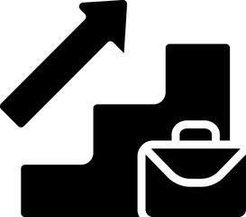 Career black glyph icon. Employee growth. Business development. Professional raise. Job promotion. Work path. Silhouette symbol on white space. Solid pictogram. Vector isolated illustration