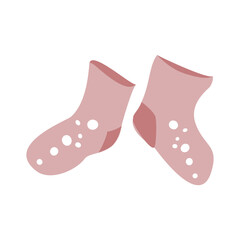 Cute baby clothes and shoes set in flat cartoon design. Newborn wardrobe for infant boy and girl. Bodysuits, rompers, shirts, hats and others isolated elements. Vector Illustration 