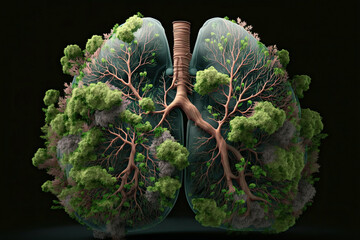 tree branches in the shape of lungs. Concept of environmental and forest protection. Generative AI