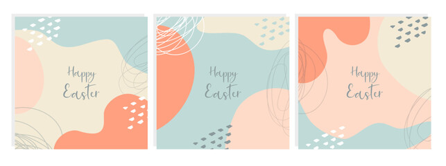 Fototapeta na wymiar Happy Easter set abstract banners in boho style.