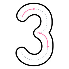 How to write number 3 with tracing guide