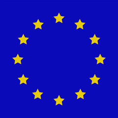 Europe Union flag pictogram. Vector design of yellow stars, arranged in circle on blue square background.