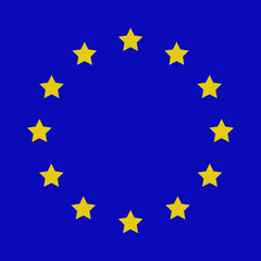 Europe Union flag pictogram. Vector design of yellow stars, arranged in circle on blue square background.
