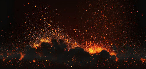 Fire And Smoke Particles Over Black Background, Generative AI