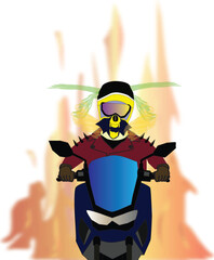 Vector motorbike rider with flames background