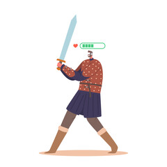 Fototapeta premium Fantasy Warrior Wearing Virtual Reality Glasses Holding Sword During Multi-player Online Roleplaying Game