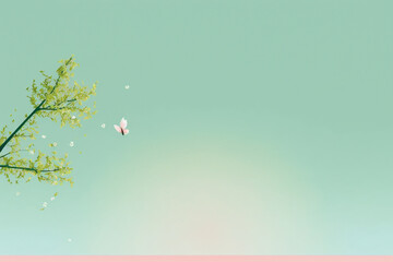 Minimalist spring background with pastel colors and springtime elements such as branches and flowers, suitable for brochures, flyers, banners, or wallpapers Ai generated