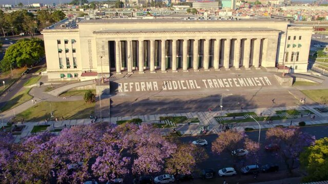 UBA Law School, the largest university in Argentina, Recoleta Neighborhood. Aerial dolly in