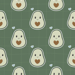 Seamless pattern with cute avocados and hearts. Print for clothing, textiles. Scandinavian cartoon doodle style. Limited pastel palette for printing.