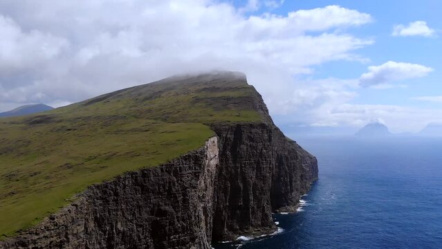 Vagar landscape of the Faroe Islands Drone flight