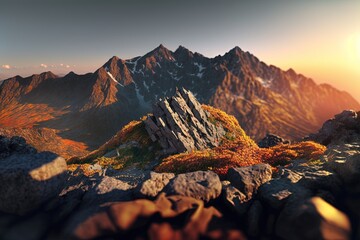 Mountain Autumn Landscape Illustration 1. Generative AI.