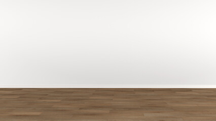 Empty room with wooden floor and white wall. 3d rendering
