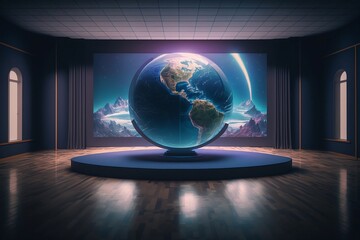 earth globe in a big hall